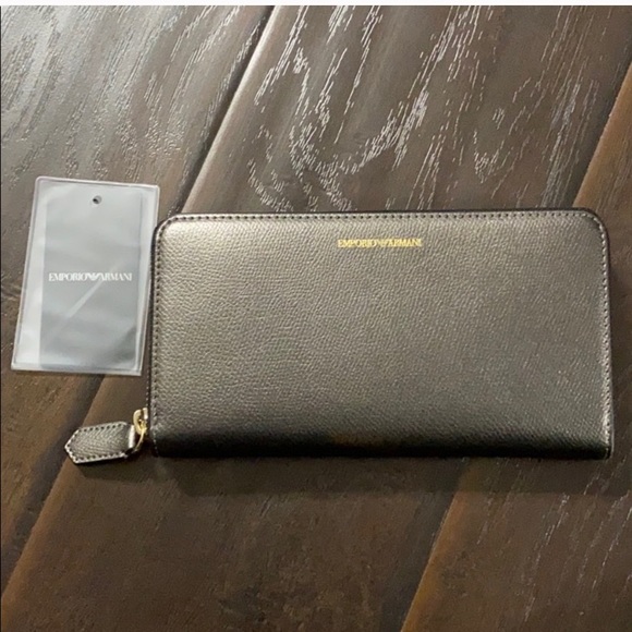 Emporio Armani Handbags - SOLD! Emporio Armani Steel/Black Large Zip Wallet